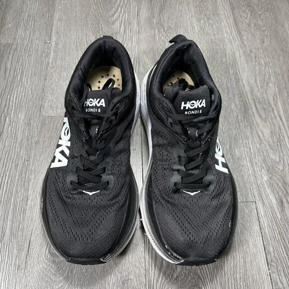 Hoka One One Mens Bondi 8 1123202 BWHT Black Running Shoes Sneakers Size 8.5 D